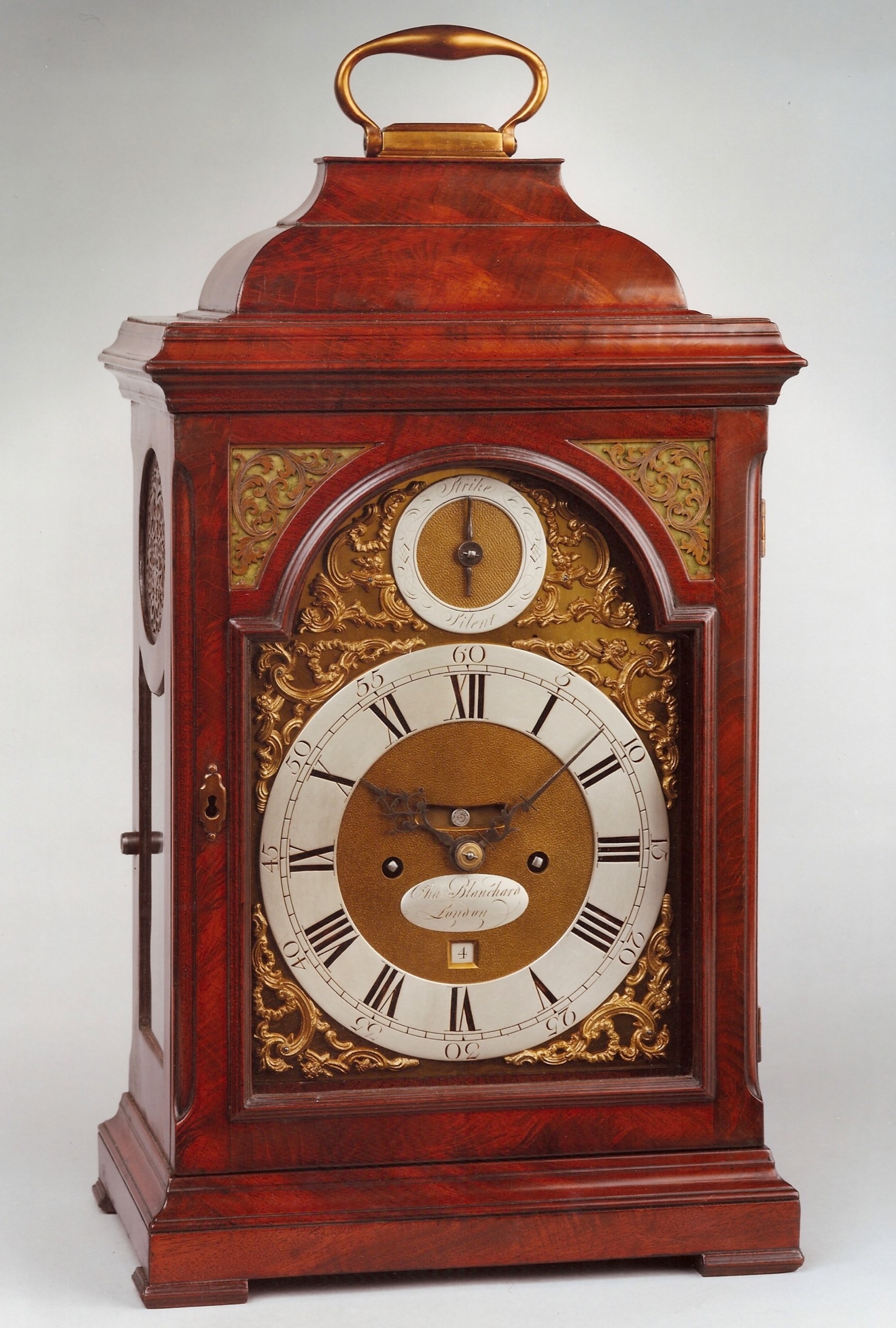 18TH CENTURY ANTIQUE MAHOGANY BRACKET CLOCK BY CHARLES BLANCHARD OF LONDON